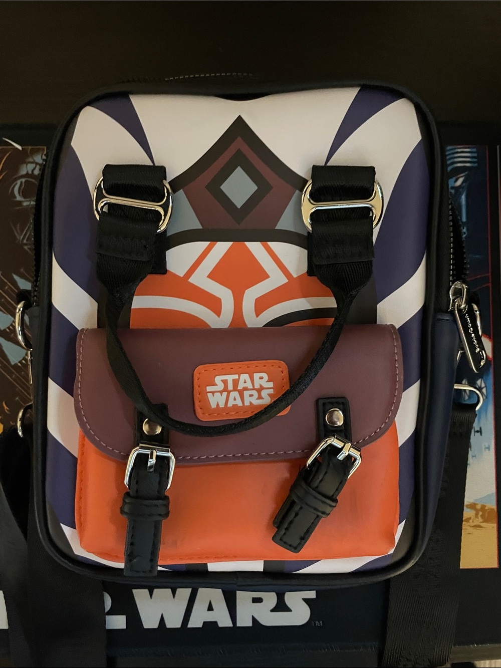 Star Wars Ahsoka Orange and Blue with Graphic Front Pocket Crossbody Bag